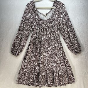 Boden Scoop Tiered Jersey Mini Dress Women’s Sz 6L Floral Boho Prairie Cottage